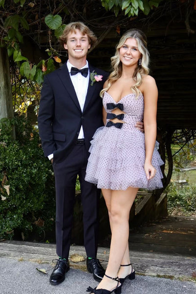 Cute A Line Sweetheart Pink Dot Tulle Homecoming Dresses VK24102905