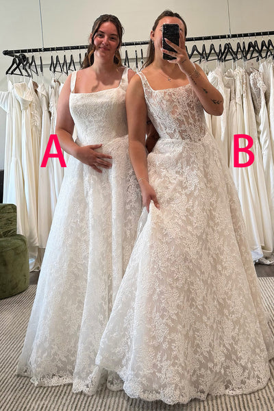 Vintage A-Line Square Neck Floral Lace Wedding Dresses VK26103001