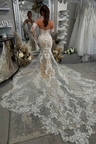 Gorgeous Mermaid V Neck Lace Wedding Dresses VK4092809