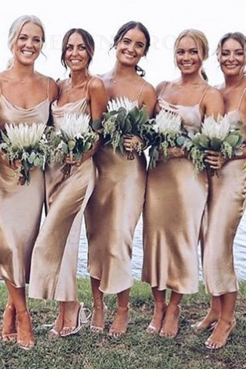 Free Shipping Long Cowl Neck Champagne Beach Bridesmaid Dress VK0203002 – Vickidress