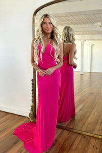 Elegant Mermaid V Neck Elastic Satin Long Prom Dresses VK23011804