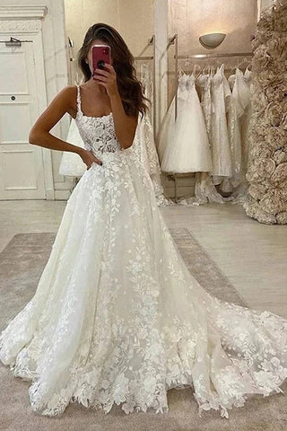 Gorgeous Ball Gown Scoop Neck Open Back Lace Wedding Dresses,Luxurious Wedding Gowns VK0202003