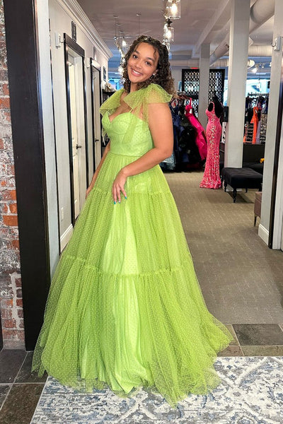 Sage Green Sweetheart Tulle Long Prom Dresses with Bow Tie VK24032203