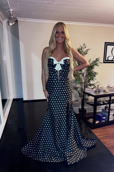 Cute Mermaid Sweetheart Black White Dot Long Prom Dress VK25121003