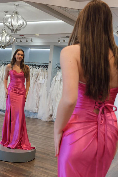 Mermaid Sweetheart Pink Satin Long Prom Dresses VK24012803