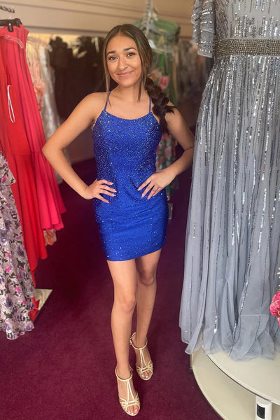 Glitter Orange Backless Tight Beaded Short Homecoming Dress VK23090505