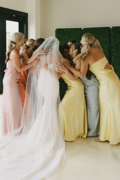 Romantic Sheath Strapless Colorful Silk Satin Long Bridesmaid Dresses VK24101302