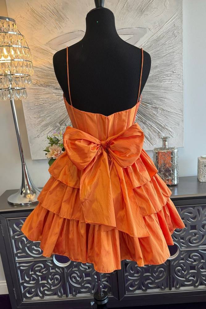 open lace back dress Cute Sheath Strapless Short Orange Homecoming Dresses P2282 – PreppyDress