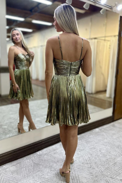 A-Line Spaghetti Straps Royal Blue Pleated Short Homecoming Dresses VK24082803