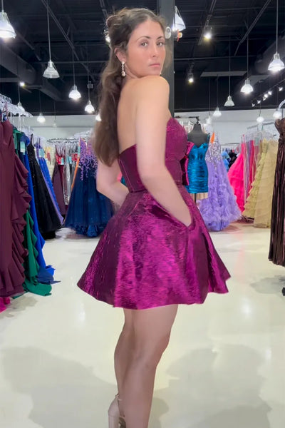 A-Line Sweetheart Purple Short Homecoming Dress with Pockets VK082005
