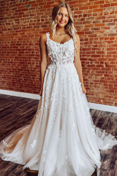 Tulle Lace Appliqued Boho Wedding Dresses A Line Corset Beach Wedding Gowns