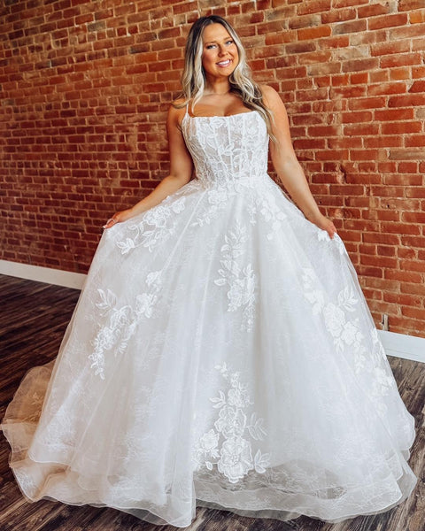 Glittery Tulle Lace Appliqued Wedding Dresses A Line Boho Bride Wedding Gowns