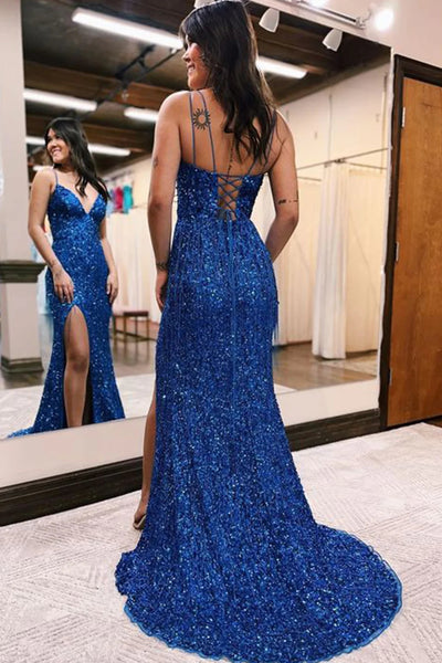 Black Sequined Spaghetti Straps Prom Dress VK23092708