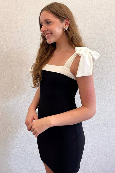 Black Straps Satin Tight Short Homecoming Dresses VK24082302