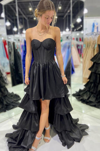Black Sweetheart High Low Ruffle Tiered Homecoming Dresses VK23091602