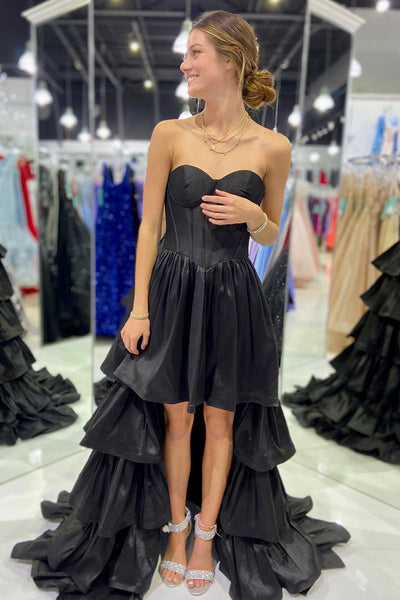 Black Sweetheart High Low Ruffle Tiered Homecoming Dresses VK23091602