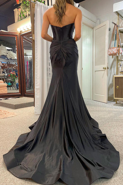 Black Sweetheart Satin Mermaid Long Prom Dress VK23102408