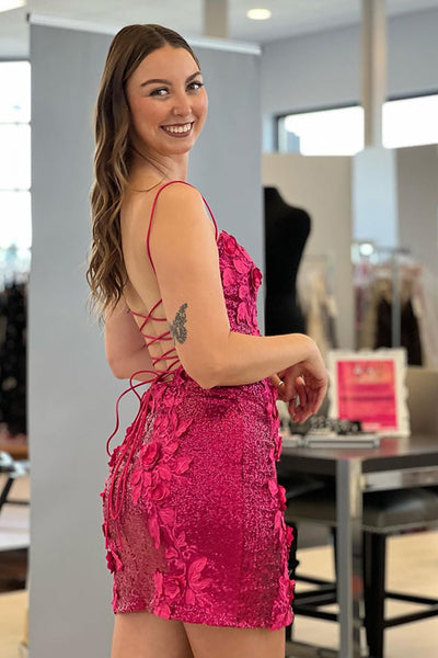 Bodycon Spaghetti Straps Sequins Short  Homecoming Dresses with Appliqus VK23081915