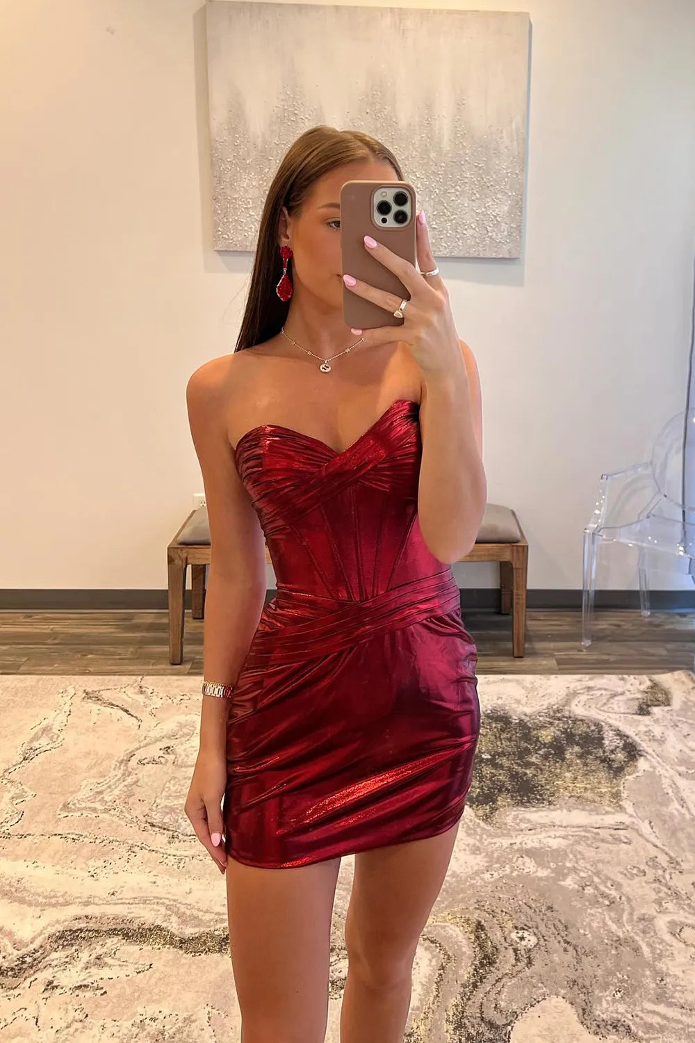 Short tight burgundy dress hot sale