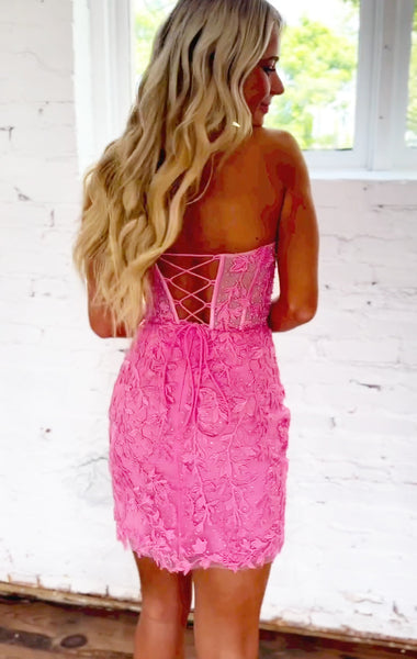 Bodycon Sweetheart Hot Pink Lace Homecoming Dress with Beading VK23061305