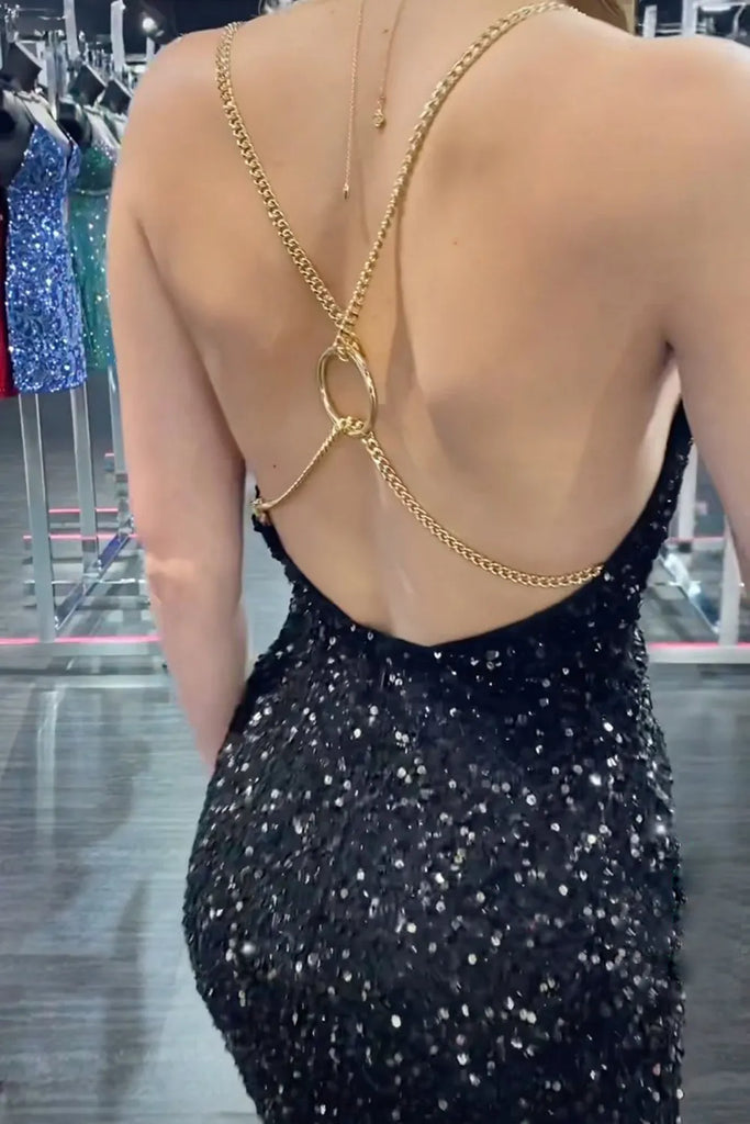 Bodycon V Neck Black Sequins Short Tight Homecoming Dresses VK081502 Vickidress Bodycon V Neck Black Sequins Short Tight Homecoming Dresses VK081502 Vickidress