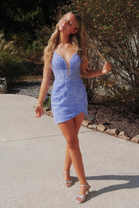 Bodycon V Neck Lavender Appliques Short Homecoming Dresses VK240902608