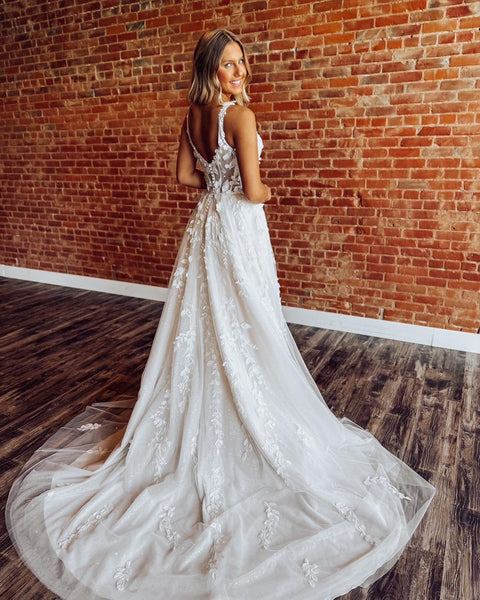 Tulle Lace Appliqued Boho Wedding Dresses A Line Corset Beach Wedding Gowns