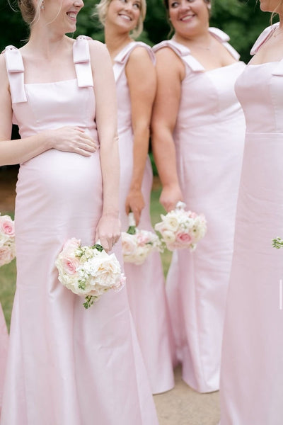 Bow Strap Pink Trumpet Bridesmaid Dress
