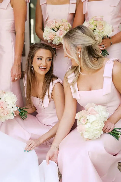 Bow Strap Pink Trumpet Bridesmaid Dress