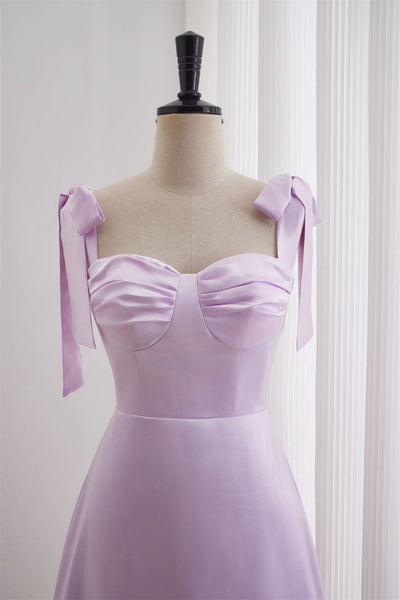 Bow Tie Lavender Ruched A-line Short Dress