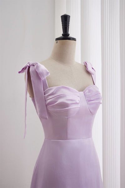 Bow Tie Lavender Ruched A-line Short Dress