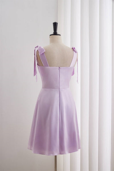 Bow Tie Lavender Ruched A-line Short Dress