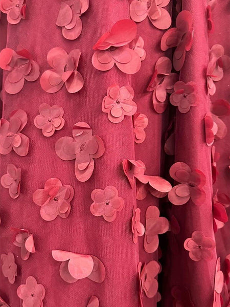 Burgundy 3D Floral Appliqué Corset Prom Dress with Slit