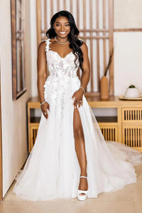 Charming A Line Sweetheart Tulle Long Wedding Dresses with Appliques VK23050901-1