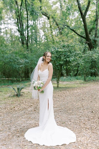 Charming Mermaid Cowl Neck Satin Wedding Dress with Slit VK24052901
