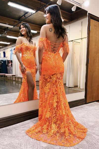 Charming Mermaid Off the Shoulder Lavender Sequin Lace Long Prom Dresses VK23091206