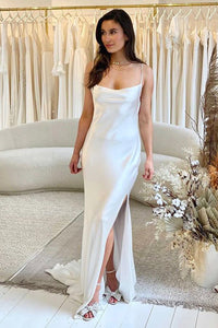 Charming Mermaid Scoop Neck Silk Satin Wedding Dresses VK0731101-1