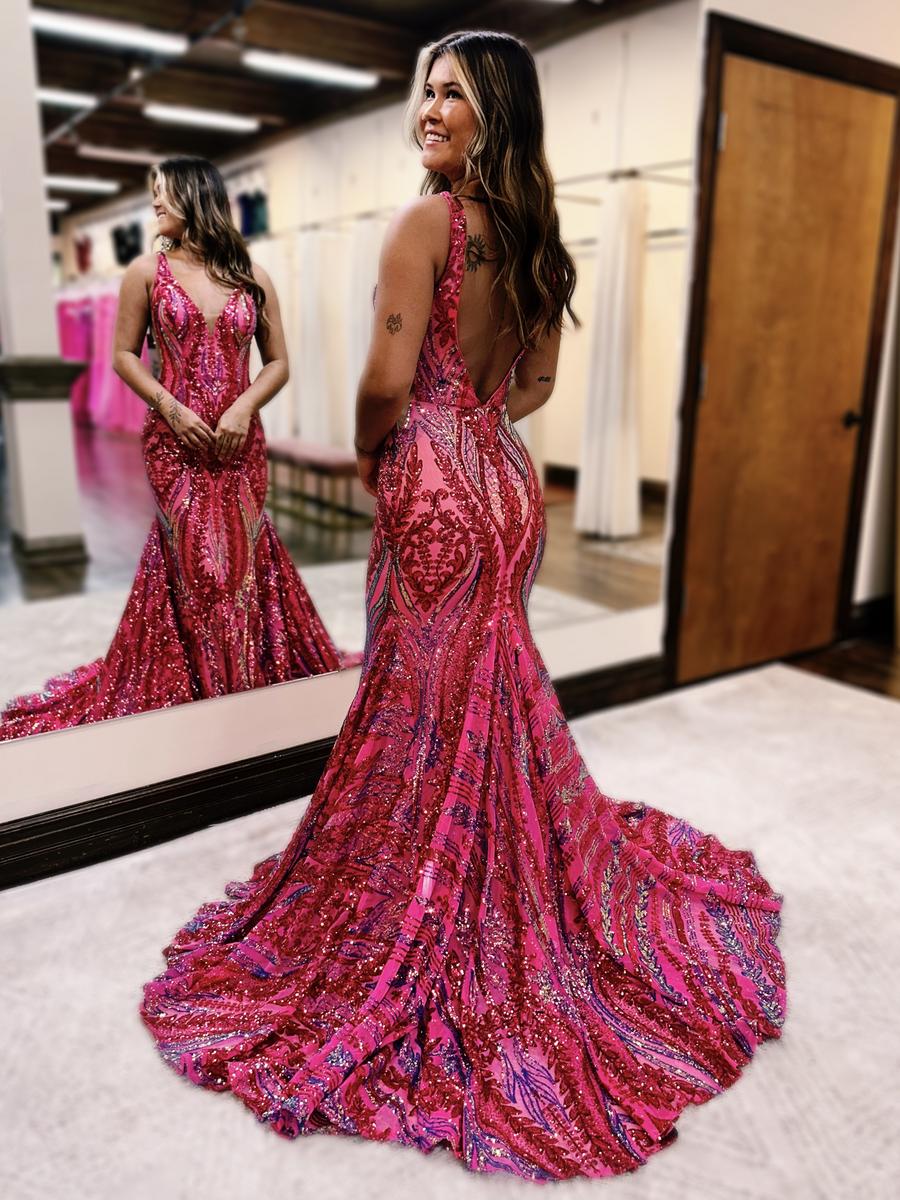 Mermaid V Neck Blue Sequin Lace Long Prom Dresses VK23100607