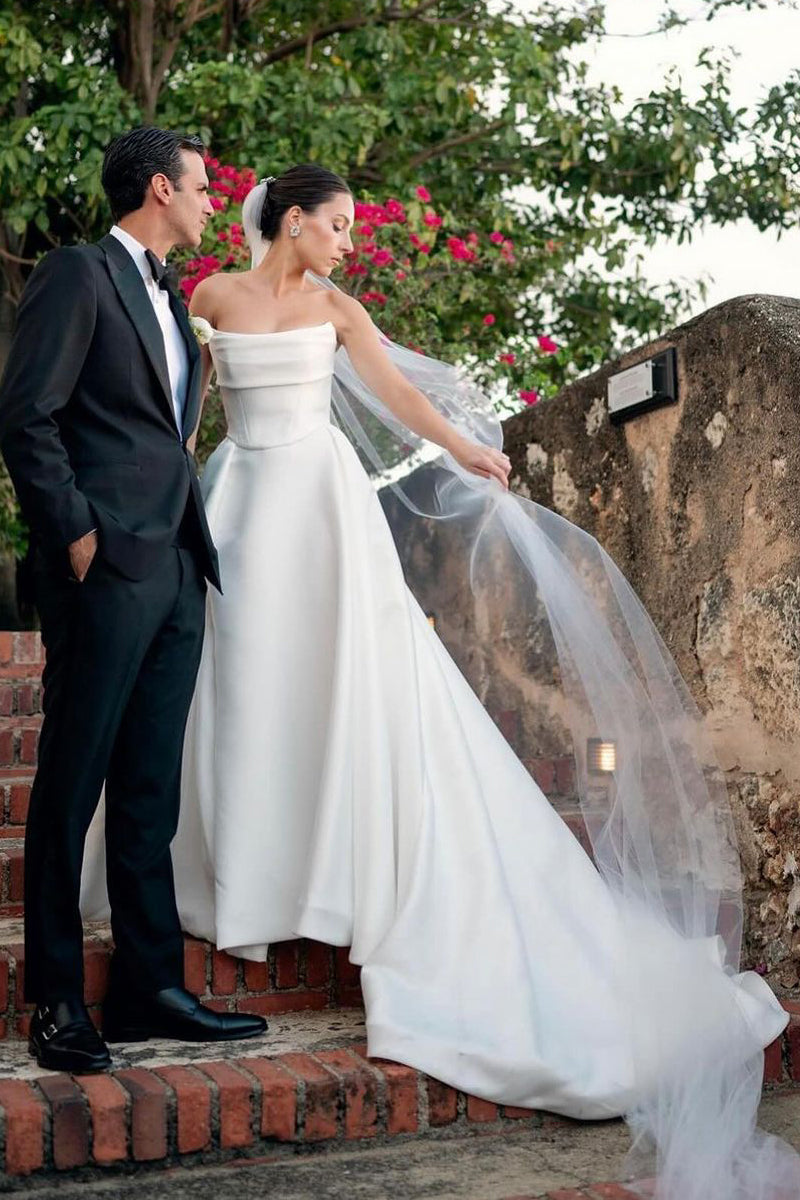 Charming Strapless Satin A-Line Wedding Dresses VK24031401