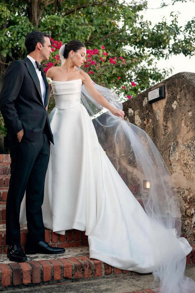 Charming Strapless Satin A-Line Wedding Dresses VK24031401
