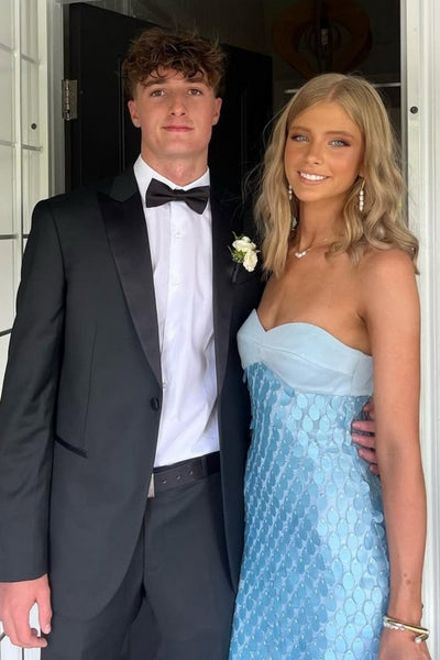 Chic Light Blue Strapless Long Prom Dress with Sweetheart Neckline