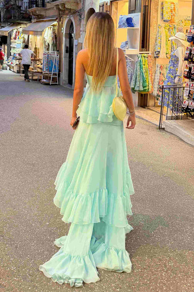 Chic Strapless Sweetheart Ruffles Chiffon Long Prom Dress