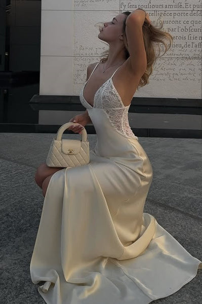 Classic Satin Mermaid V-Neck Sleeveless Long Party Prom Dress