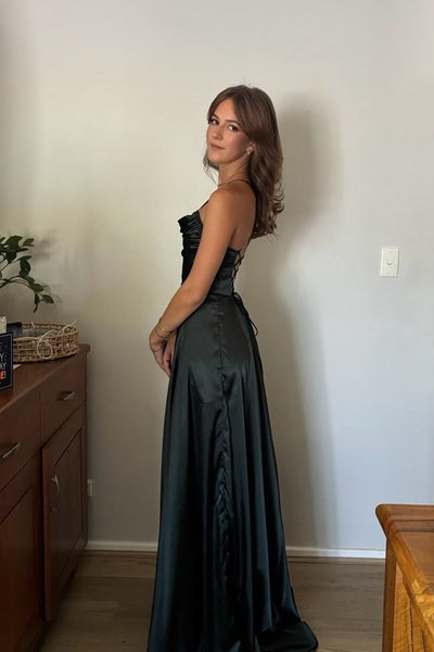 Cowl Neck Black A-line Long Dress with Slit