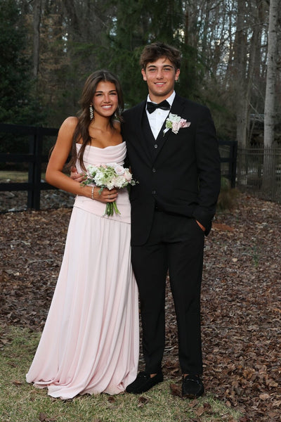 Cowl Neck Blush Pink Long Dress with Scarf