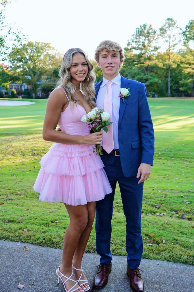 Cute A Line Pink Tulle Short Homecoming Dresses VK23102409 Vickidress