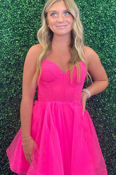 Cute A-Line Spaghetti Straps Fuchsia Tulle Homecoming Dress VK23091805-2