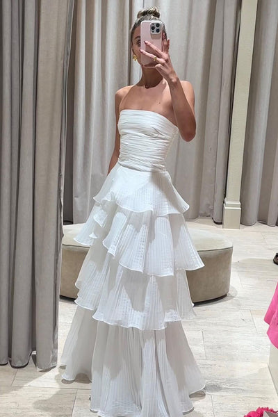 Cute A-Line Srapless Tiered Organza Satin Wedding Dresses VK23120705-1