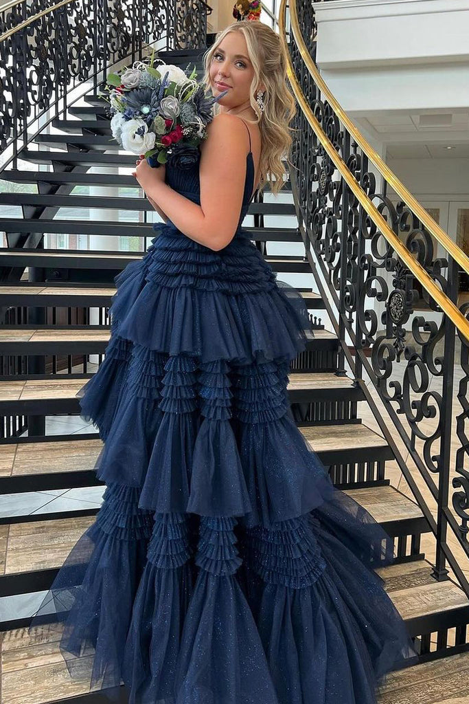 Navy blue tiered dress clearance