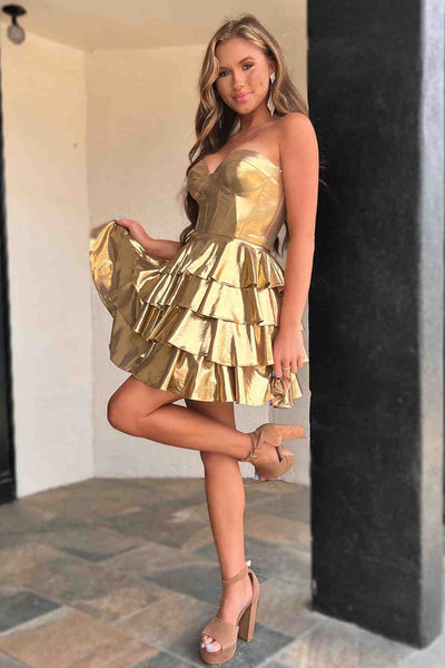 Cute A Line Sweetheart Gold Satin Short Homecoming Dresses VK24082315-2
